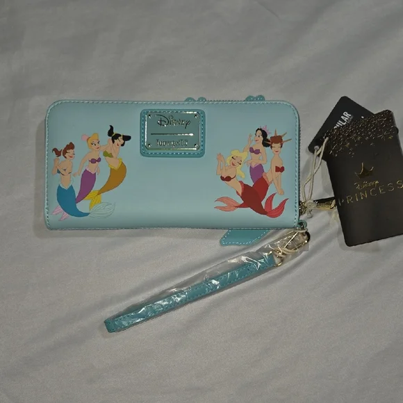 Little Mermaid Ariel And Sisters Loungefly Blue Zip Wallet with Wristlet Strap - Picture 1 of 9